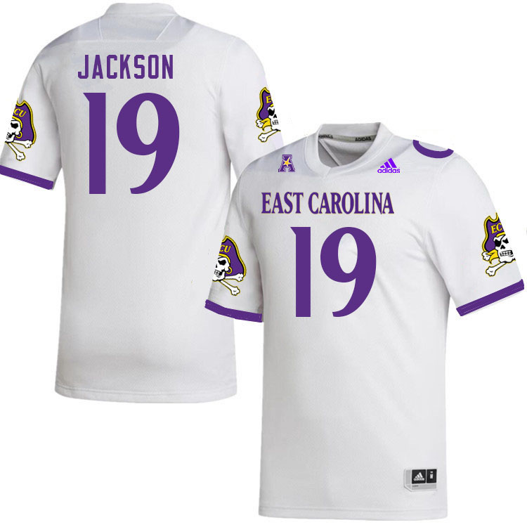 Men #19 Keyshawn Jackson ECU Pirates College Football Jerseys Stitched-White